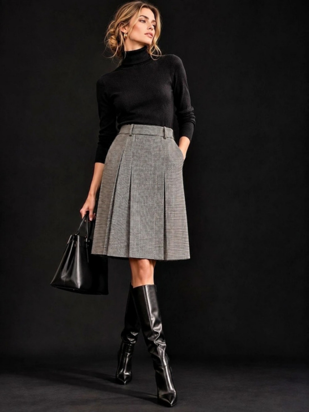 Jones New York Signature Houndstooth Wool A-Line Skirt 6 Old Money Preppy